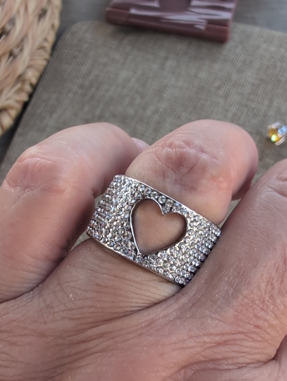 Park Lane Silver Tone Pavé Heart Cutout Band Ring Size 10